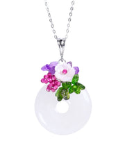 Beautiful White Sterling Silver Jade Ping Buckle Pendant Necklace