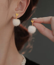 Beautiful White Sterling Silver Olil Drip Love Hairball Drop Earrings