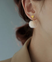 Beautiful White Sterling Silver Olil Drip Love Hairball Drop Earrings