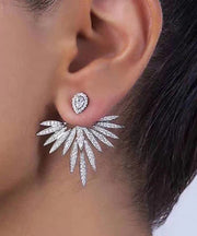 Beautiful White Sterling Silver Sunflower Zircon Stud Earrings