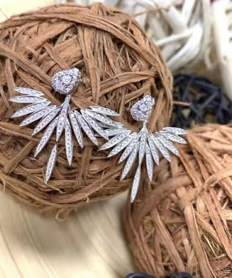 Beautiful White Sterling Silver Sunflower Zircon Stud Earrings