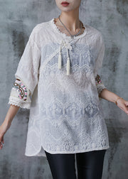 Beautiful White Tasseled Embroidered Cotton Top Summer