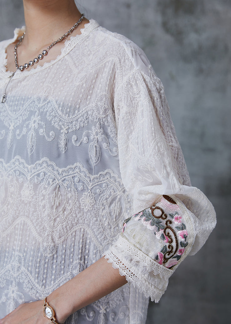 Beautiful White Tasseled Embroidered Cotton Top Summer