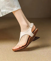 Beautiful White Thong Sandals Alien Heel Cowhide Leather
