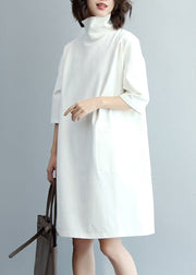 Beautiful White Turtle Neck Cotton Maxi Dresses Half Sleeve