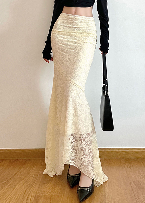 Beautiful White Wraped Silm Fit Lace Fishtail Skirts Spring