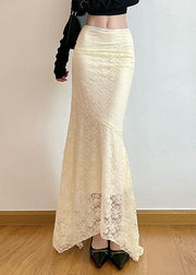 Beautiful White Wraped Silm Fit Lace Fishtail Skirts Spring