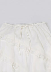 Beautiful WhiteRuffled Asymmetrical Lace Up Cotton Skirt Summer