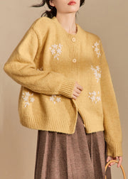 Beautiful Yellow Button Cozy Knit Cardigan Winter