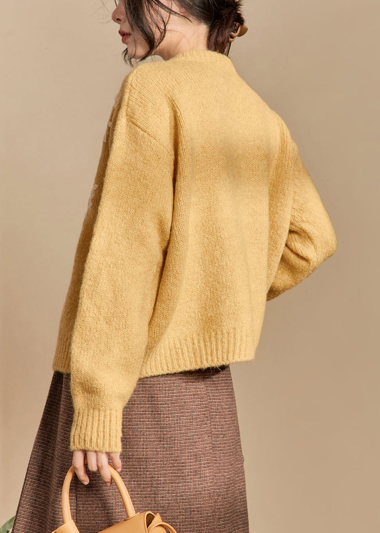 Beautiful Yellow Button Cozy Knit Cardigan Winter