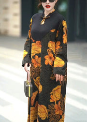 Beautiful Yellow Button Print Silk Long Dresses Spring