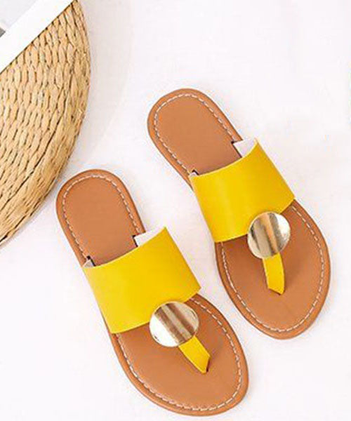 Beautiful Yellow Faux Leather Flip Flops Sandals Splicing Sequined