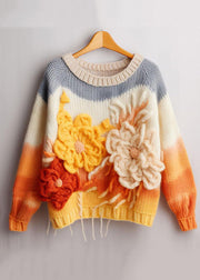 Beautiful Yellow Floral  Cozy Cotton Knit Top Long Sleeve