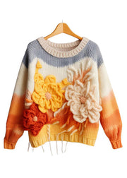 Beautiful Yellow Floral  Cozy Cotton Knit Top Long Sleeve