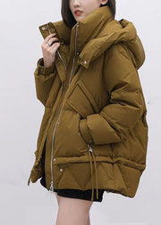 Beautiful Yellow Green Hooded Stand Collar Thick Duck Down Puffer Jacket Winter