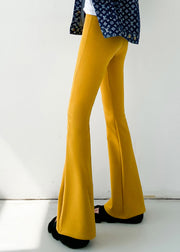 Beautiful Yellow High Waist Slim Fit Flared Trousers Spring