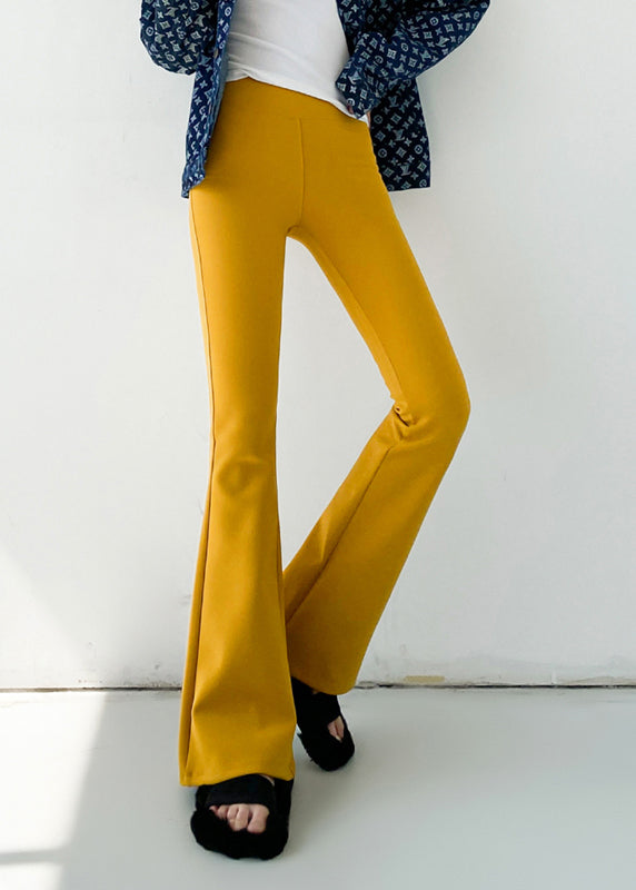 Beautiful Yellow High Waist Slim Fit Flared Trousers Spring