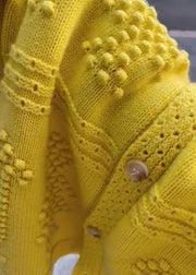 Beautiful Yellow O Neck Button Knit Sweaters Coat Fall