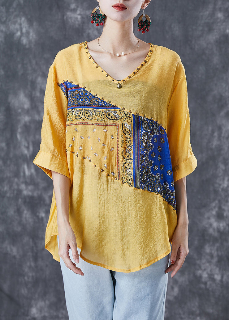 Beautiful Yellow Oversized Patchwork Rivet Cotton Tank Summer