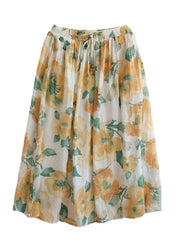 Beautiful Yellow Print Elastic Waist Maxi Skirt