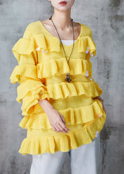 Beautiful Yellow Ruffled Sequins Knit Pullover Spring