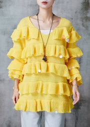 Beautiful Yellow Ruffled Sequins Knit Pullover Spring