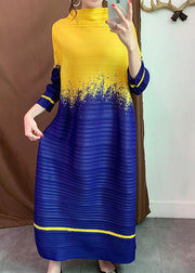 Beautiful Yellow Slash Neck Patchwork Dresses Long Sleeve