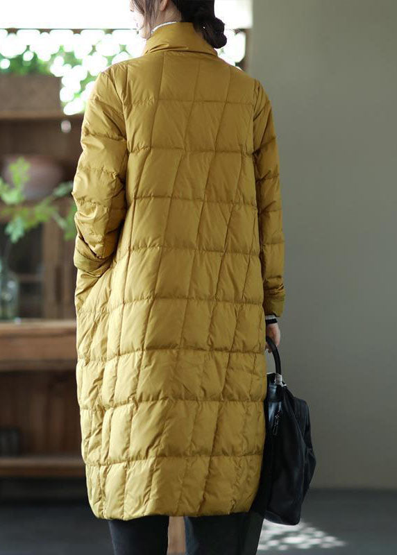 Beautiful Yellow Stand Collar Oriental Button Solid Duck Down Puffer Coat Winter