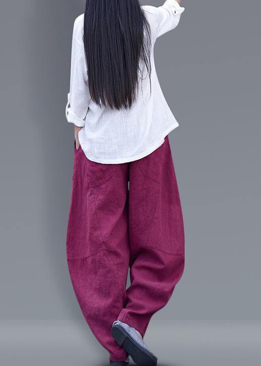 Beautiful harem pants cotton Boho Work Outfits burgundy long pants - SooLinen