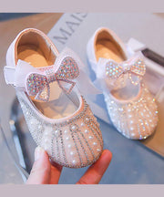 Beige Baby Girls Princess Shoes Bow Zircon Nail Bead