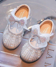 Beige Baby Girls Princess Shoes Bow Zircon Nail Bead