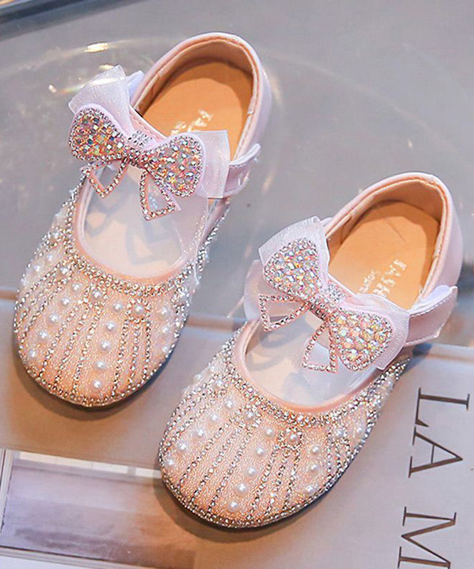 Beige Baby Girls Princess Shoes Bow Zircon Nail Bead