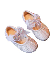 Beige Baby Girls Princess Shoes Bow Zircon Nail Bead