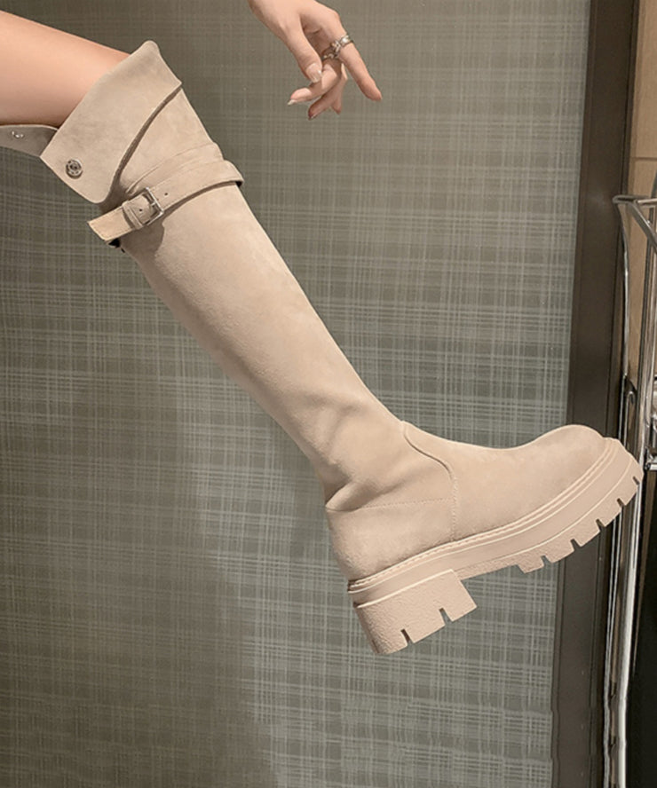 Beige Boots Platform Suede Fine Stylish Splicing