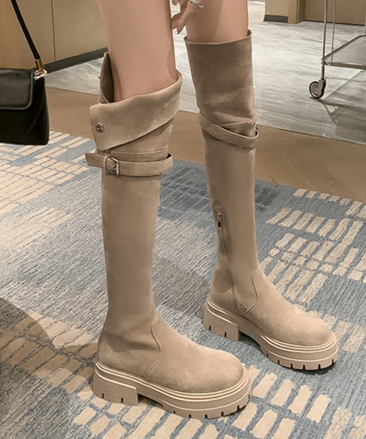 Beige Boots Platform Suede Fine Stylish Splicing