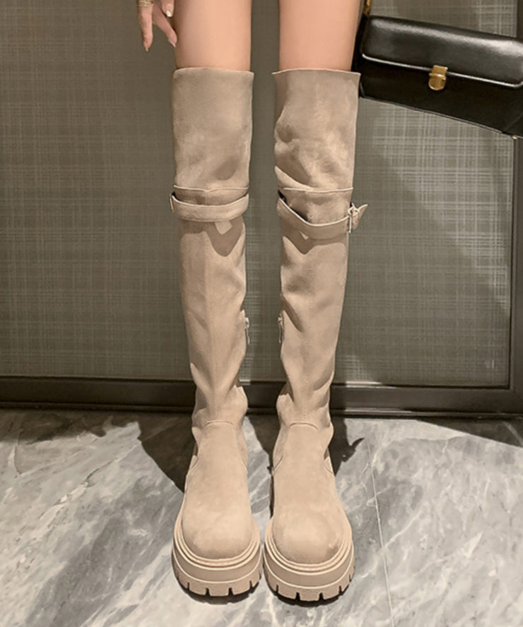 Beige Boots Platform Suede Fine Stylish Splicing