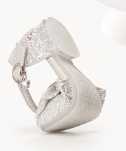 Beige Bow Zircon Fashion Buckle Strap Kids Girls Princess Shoes