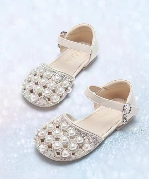 Beige Buckle Strap Nail Bead Zircon Best Baby Girls Sandals For Walking