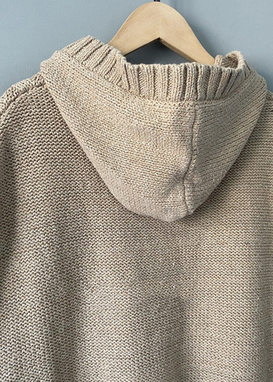 Beige Cable Cotton Knit Hoodie Waistcoat Spring