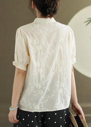 Beige Chinese Button Cotton Shirt Stand Collar Butterfly Sleeve