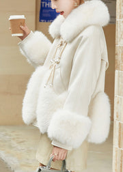 Beige Chinese Button Patchwork Duck Down Down Coats Fur Collar Winter