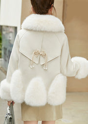 Beige Chinese Button Patchwork Duck Down Down Coats Fur Collar Winter