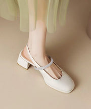 Beige Chunky Faux Leather Classy Splicing Zircon Sandals
