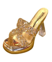 Beige Clear High Heels Slide Sandals Peep Toe Splicing Crystal