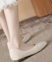 Beige Comfortable Versatile Fuzzy Fur Fluffy Flat Feet Shoes