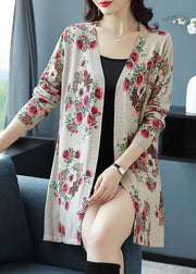 Beige Cozy Wool Knit Cardigan V Neck Long Sleeve