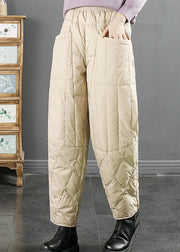 Beige Elastic Waist Cozy Duck Down Filled Pants Winter