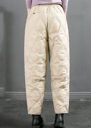 Beige Elastic Waist Cozy Duck Down Filled Pants Winter