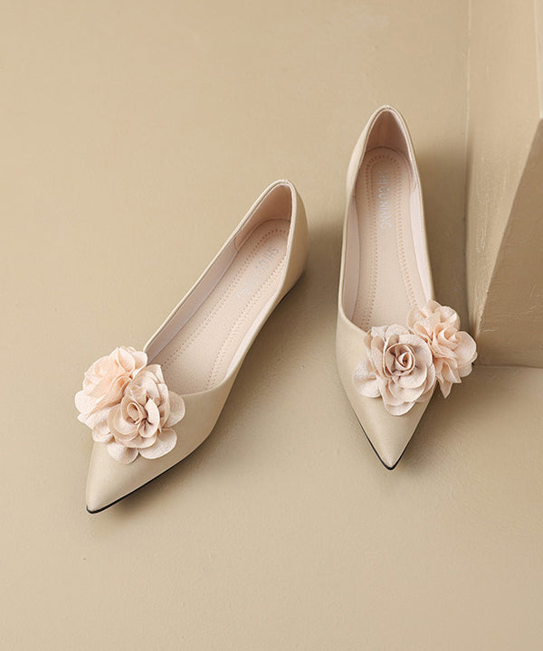 Beige Faux Leather Flat Feet Shoes Splicing Floral Pointed Toe