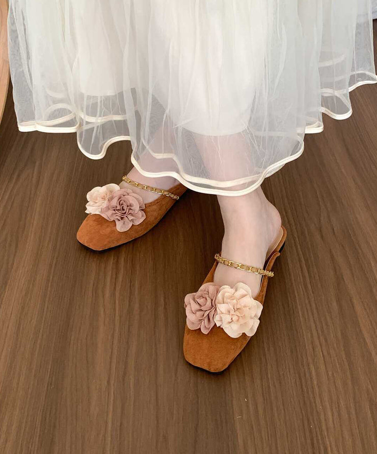 Beige Floral Suede New Retro Splicing Slide Sandals